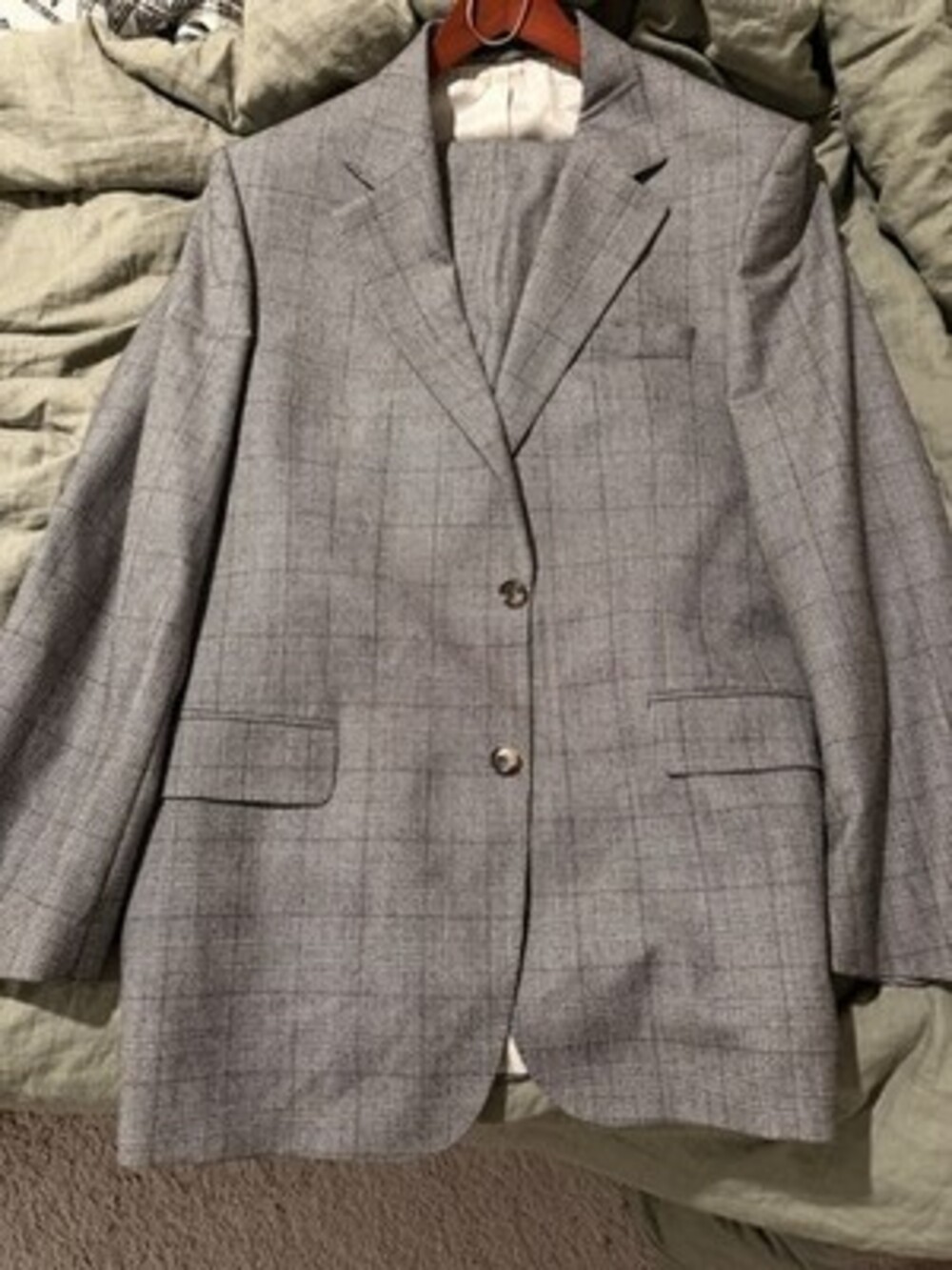 Vintage Hugo Boss Custom 2 Piece Suit Grey Prince of Wales Check 44R